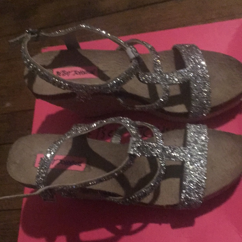 Glitter Strappy Wedge Sandals - Silver
